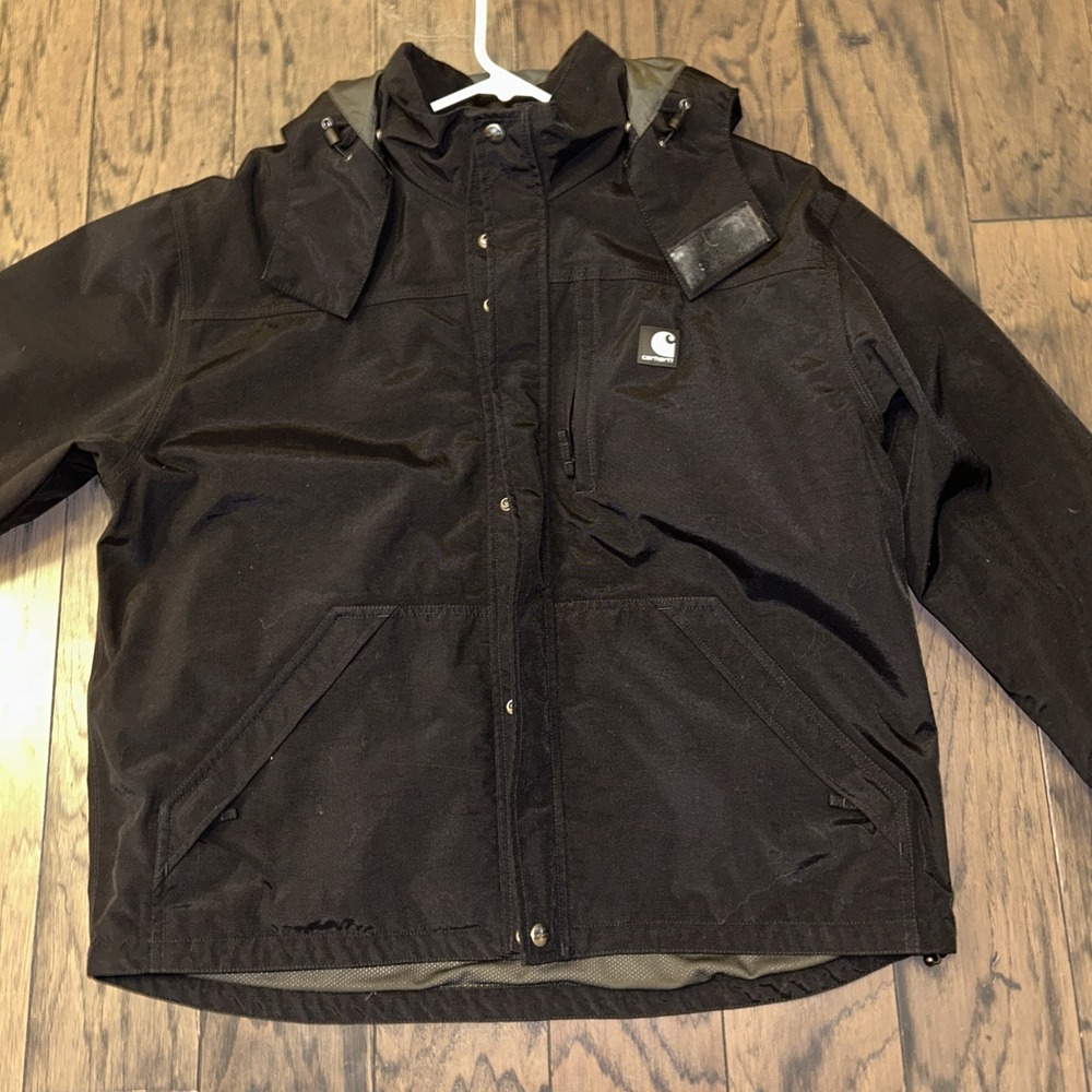 Carhartt Removable Hooded Jacket Quick DRY Duck Black Size Large RN#14806 CL92